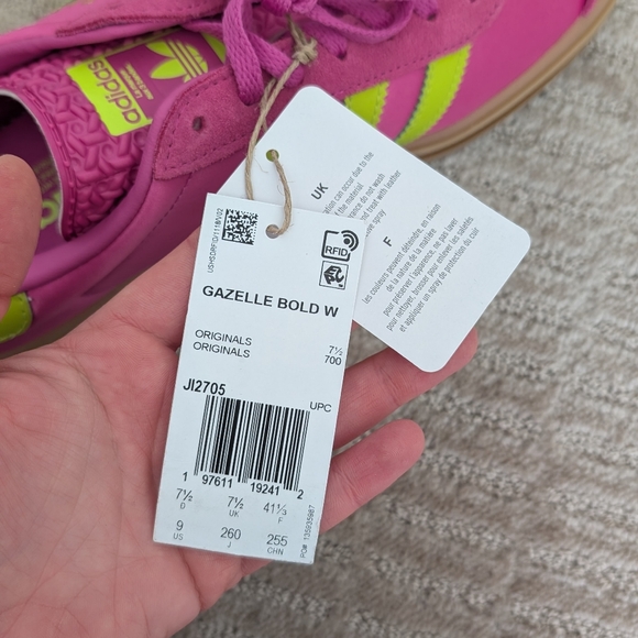 NWT Adidas Gazelle Women's Pink and Lime Platform Sneakers Size 9 - Picture 9 of 16